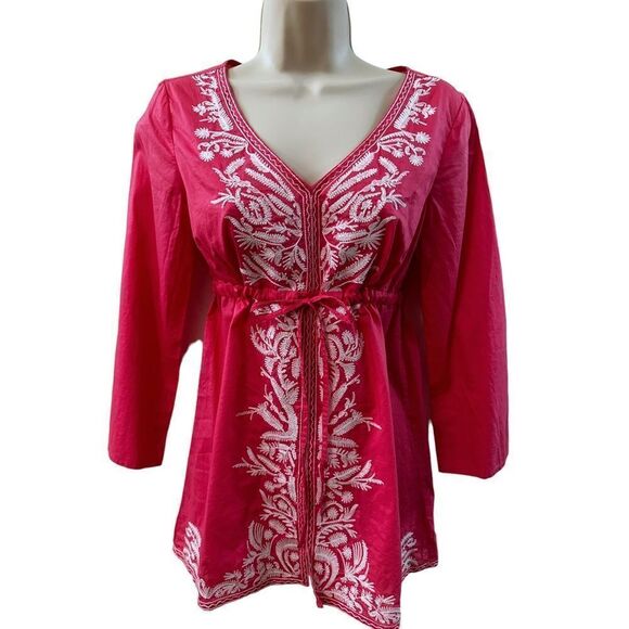 Michael Kors ~ bright Barbie pink with white embroidery ~ tunic ~ size Small - Picture 2 of 13